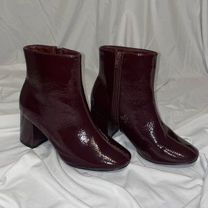 Wine Colored Ankle Boots / Size 8 / 2 In Heels